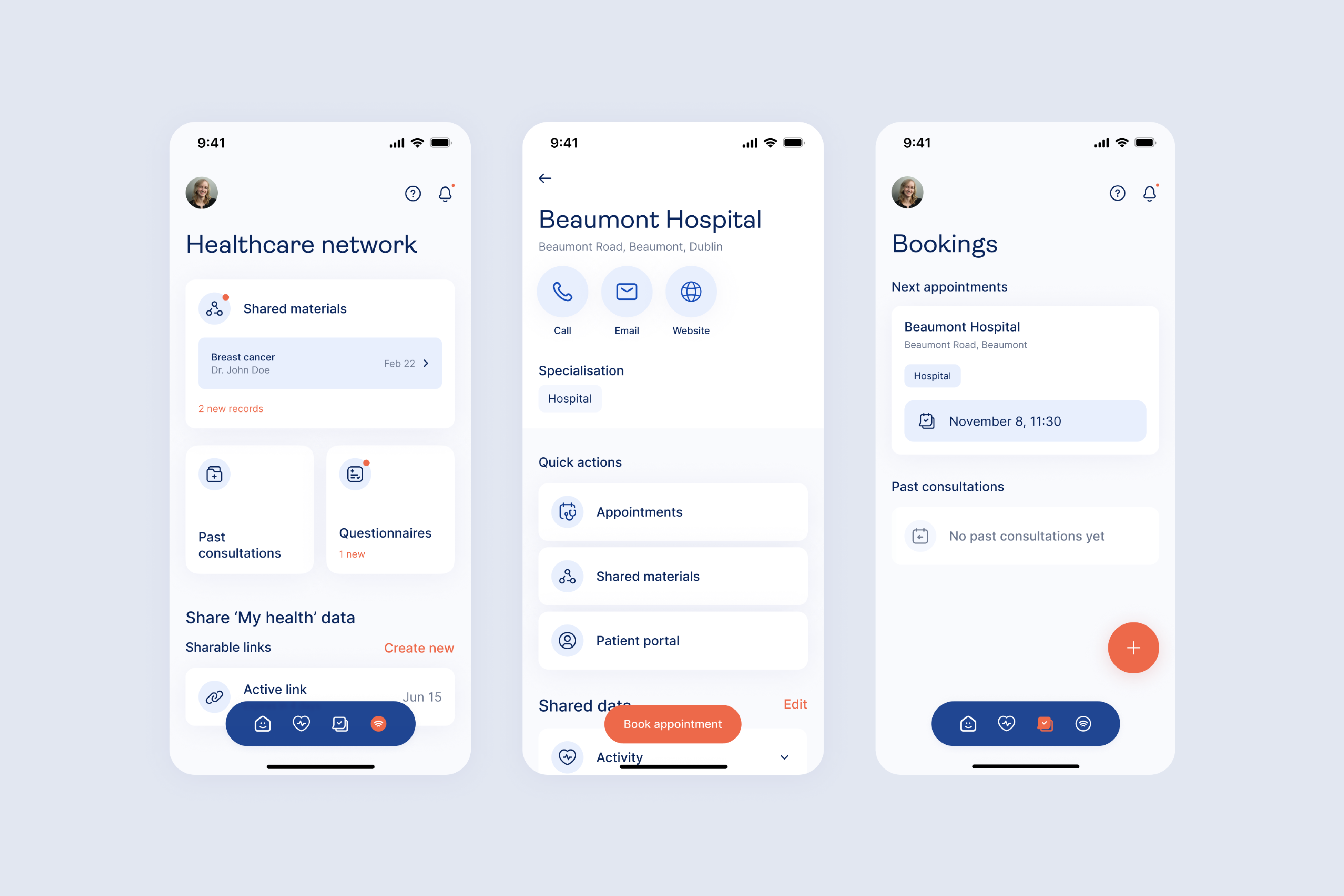 Cushla app screens