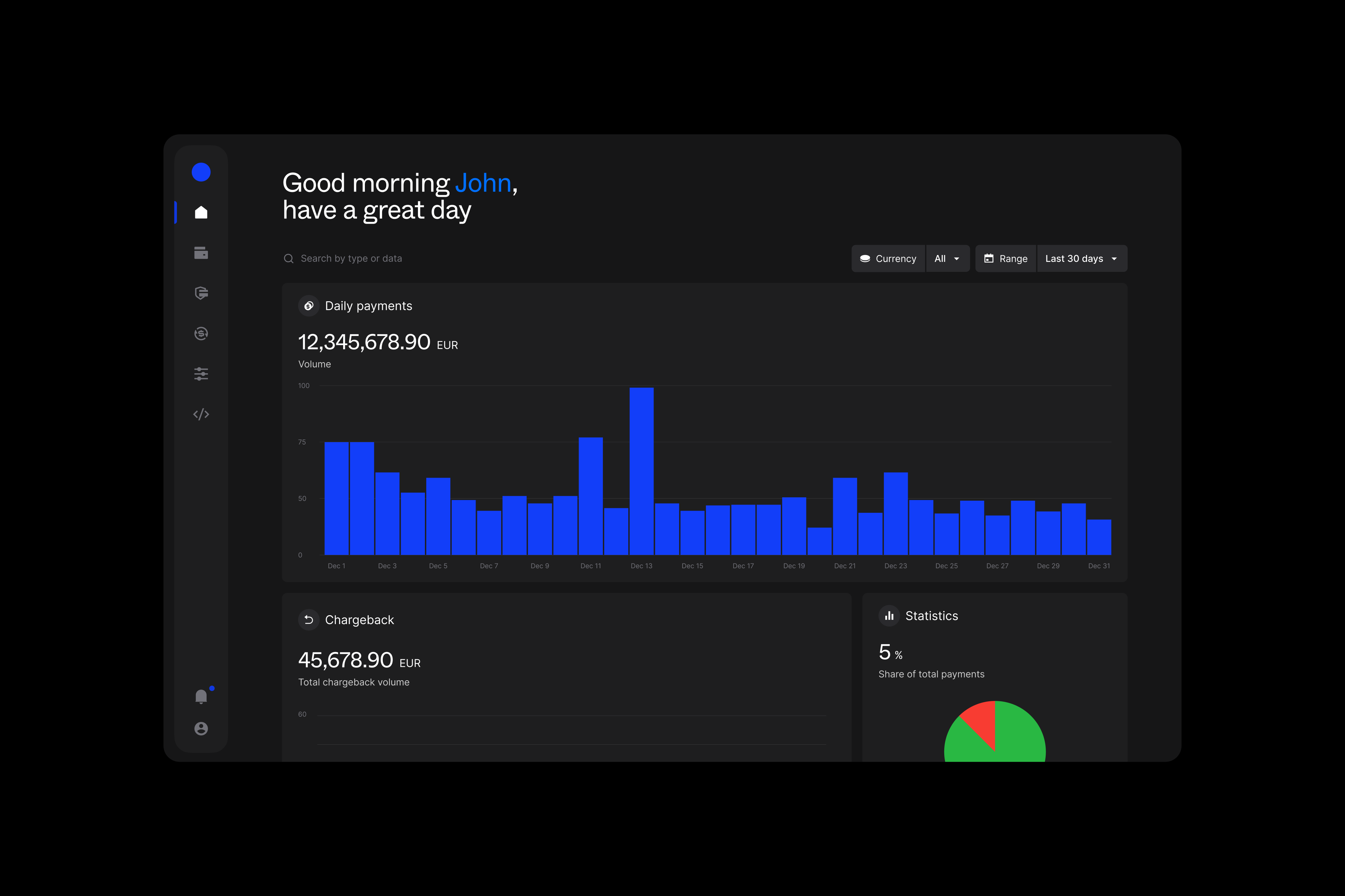Jillion - a financial web app home screen