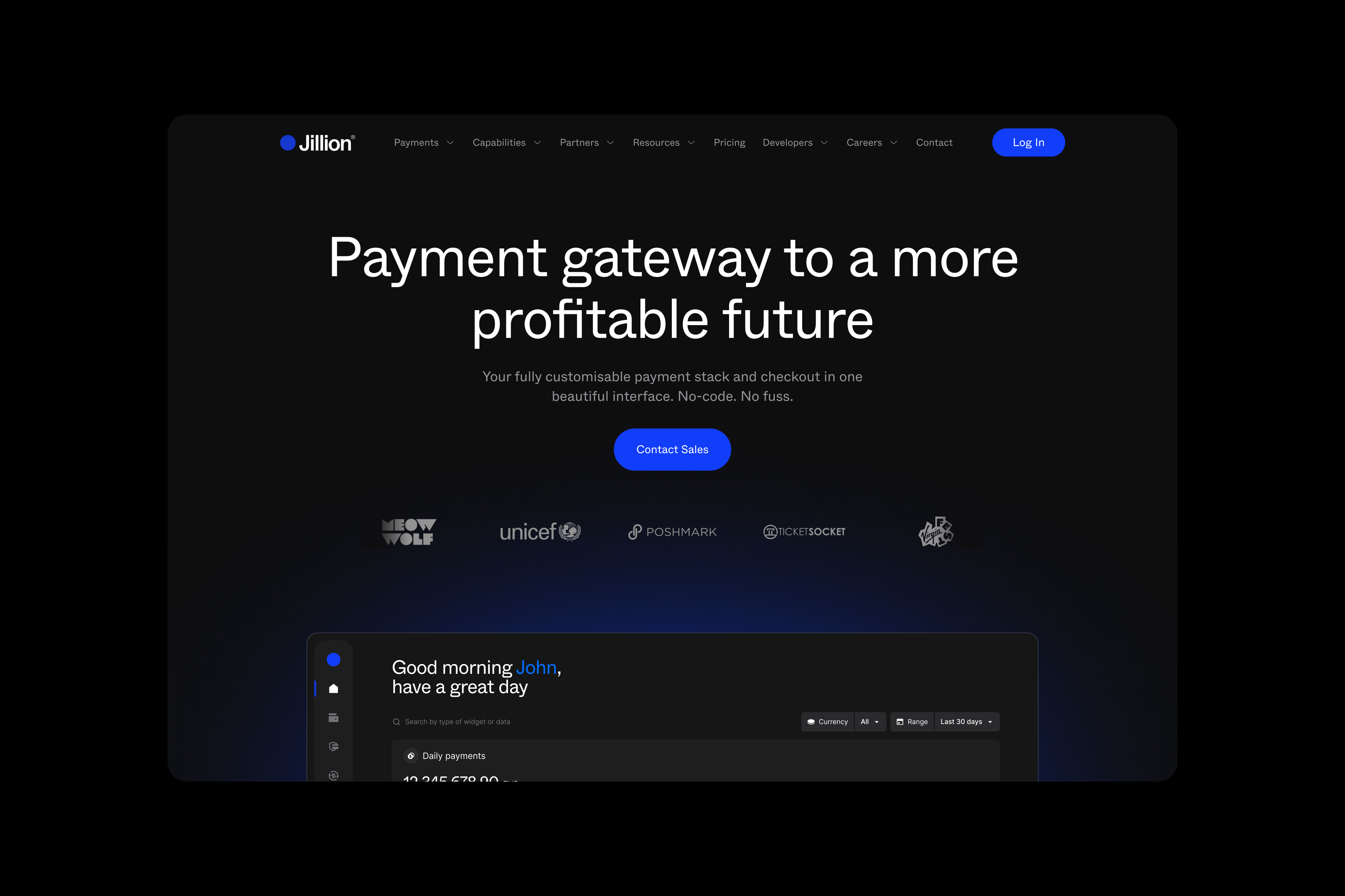 Jillion - a financial web app home screen